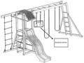 Drawing of backyard Gym Set with an Arrow Pointing to the Trapeze Swing