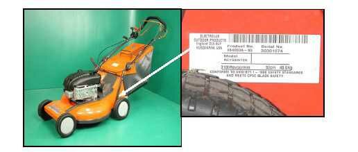 Picture of Recalled Lawn Mower and Label