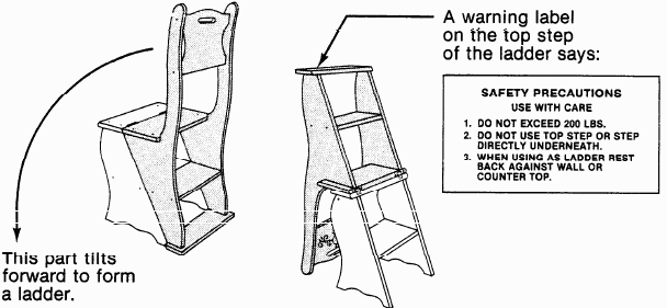 Picture of a Convertible Ladder-Chair as a Ladder and its Warning Label