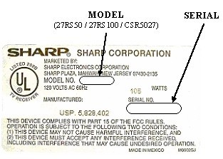 Picture of Label on Recalled Television